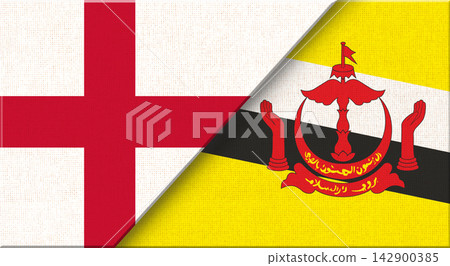 Double flag of England and Brunei on fabric texture - 3D illustration Double flag of England and Brunei on fabric texture - 3D illustration 142900385