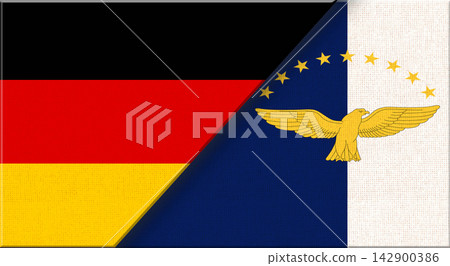 Double flag of Germany and Azores on fabric texture - 3D illustration Double flag of Germany and Azores on fabric texture - 3D illustration 142900386