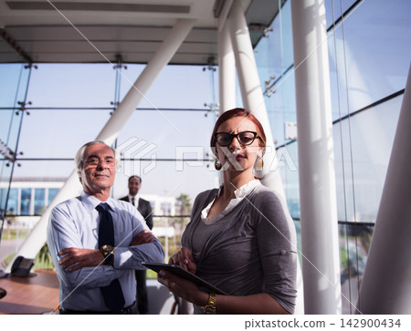 Middle Eastern business team in modern open office during a confident corporate meeting 142900434