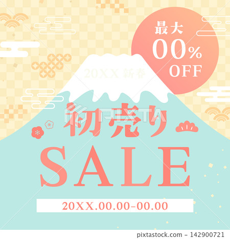 新年促銷模板 1_方形,以富士山和新年第一道陽光為主題 新年促銷模板 1_方形,以富士山和新年第一道陽光為主題 142900721