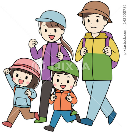 Illustration of a family hiking and traveling Illustration of a family hiking and traveling 142900783