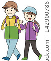 Illustration of a young couple hiking and traveling. 142900786