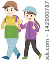 Illustration of a young couple hiking and traveling. 142900787