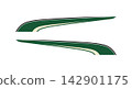 Minimalist forest green and cream curved stripe decals for commercial truck sides and recreational vehicle exterior styling. 142901175