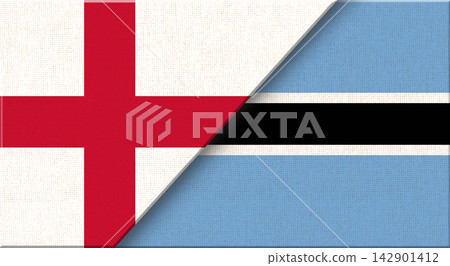 Double flag of England and Botswana on fabric texture - 3D illustration. 142901412