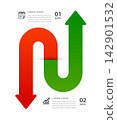 Stock market arrow indicator red down and green up infographic chart concept template design. 142901532