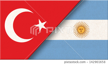 Double flag of Turkey and Argentina on fabric texture - 3D illustration Double flag of Turkey and Argentina on fabric texture - 3D illustration 142901658