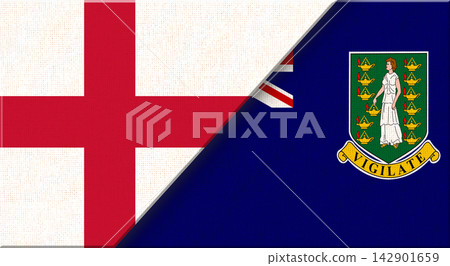 Double flag of England and British Virgin Islands on fabric- 3D illustration. Double flag of England and British Virgin Islands on fabric- 3D illustration. 142901659