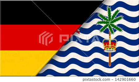 Double flag of Germany and British Indian Ocean Territory on fabric texture Double flag of Germany and British Indian Ocean Territory on fabric texture 142901660