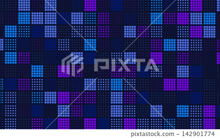 Background tech abstract for pattern ai line and pixel digital blue. Data graphic light for vector square design and future grid science. Background cloud computer for pattern dark dot. 142901774
