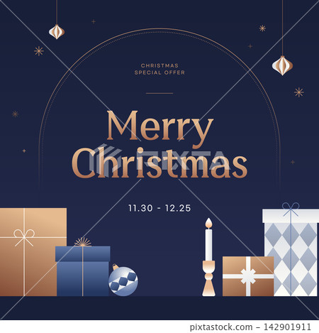 Elegant Merry Christmas sale banner template with luxury gift box and candle vector Elegant Merry Christmas sale banner template with luxury gift box and candle vector 142901911