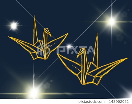 The silhouette of an origami crane shining in golden light. The silhouette of an origami crane shining in golden light. 142902021