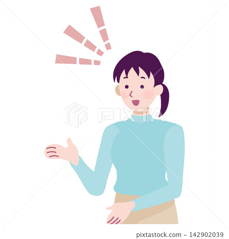 一幅描繪一位面帶微笑並正在解釋某事的女子的插圖。 142902039