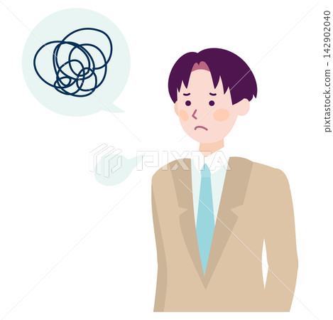 An illustration of a businessman who is troubled and unable to organize his thoughts. An illustration of a businessman who is troubled and unable to organize his thoughts. 142902040