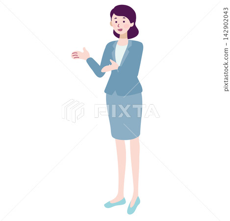 A full-body illustration of a businesswoman giving directions and explanations. A full-body illustration of a businesswoman giving directions and explanations. 142902043