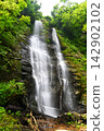 A waterfall surrounded by fresh greenery 142902102