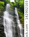 A close-up of a waterfall surrounded by fresh greenery. 142902103