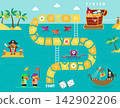 World tour board game template,Funny frame, ladders game,pirate,caribbean,Vector illustrations. 142902206