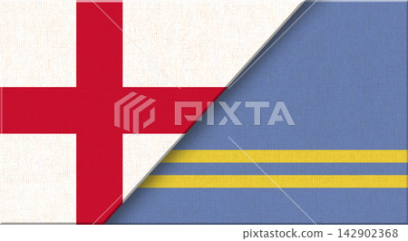 Double flag of England and Aruba on fabric texture - 3D illustration Double flag of England and Aruba on fabric texture - 3D illustration 142902368