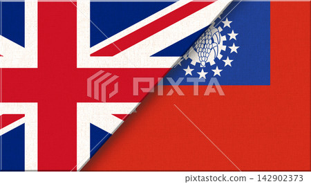 Double flag of United Kingdom and Myanmar on fabric texture - 3D illustration Double flag of United Kingdom and Myanmar on fabric texture - 3D illustration 142902373