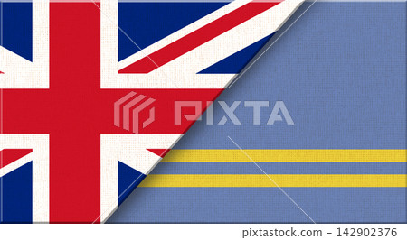Double flag of United Kingdom and Aruba on fabric texture - 3D illustration Double flag of United Kingdom and Aruba on fabric texture - 3D illustration 142902376