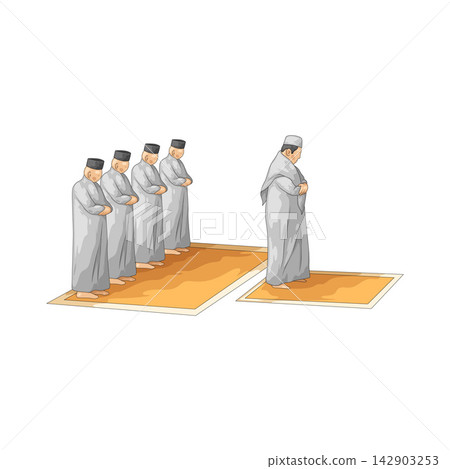 Illustration of Muslims Praying Together Illustration of Muslims Praying Together 142903253