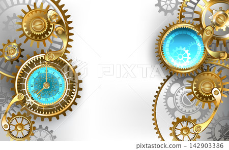 White background with steampunk clock White background with steampunk clock 142903386