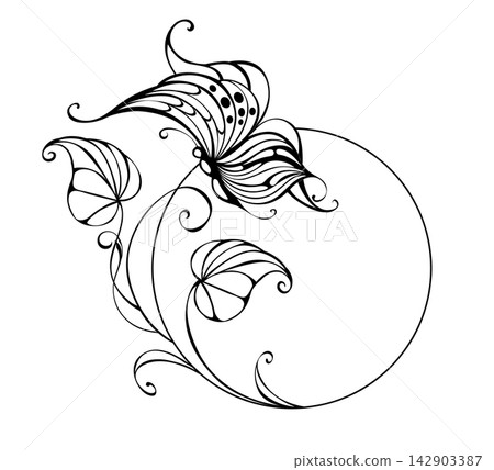 Circle with morning glory and moth Circle with morning glory and moth 142903387