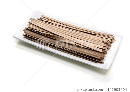 bundles of Dried Buckwheat Flat Noodles Raw Soba bundles of Dried Buckwheat Flat Noodles Raw Soba 142903494