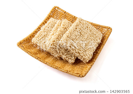 stack of Non Fried Dried Egg Noodle Blocks stack of Non Fried Dried Egg Noodle Blocks 142903565