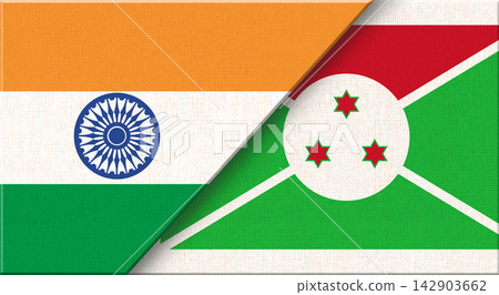 Double flag of India and Burundi on fabric texture - 3D illustration Double flag of India and Burundi on fabric texture - 3D illustration 142903662