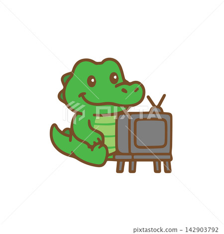 A cute crocodile is watching TV Cartoon Illustration A cute crocodile is watching TV Cartoon Illustration 142903792