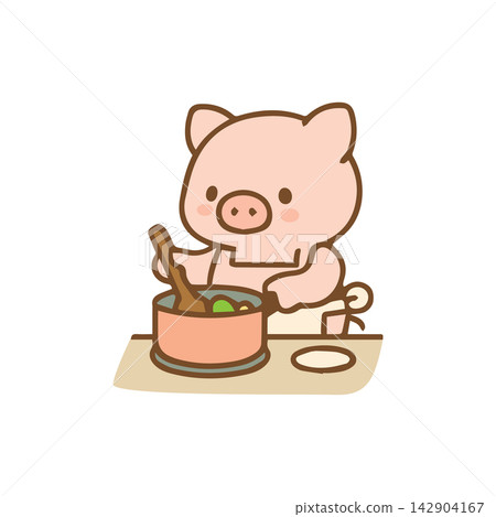 A cute pig is cooking Cartoon Illustration A cute pig is cooking Cartoon Illustration 142904167