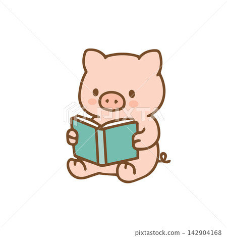 A cute pig is reading a book Cartoon Illustration A cute pig is reading a book Cartoon Illustration 142904168