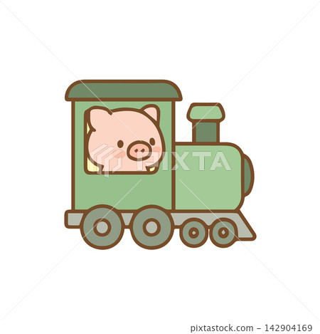Cute pig riding a train Cartoon Illustration Cute pig riding a train Cartoon Illustration 142904169