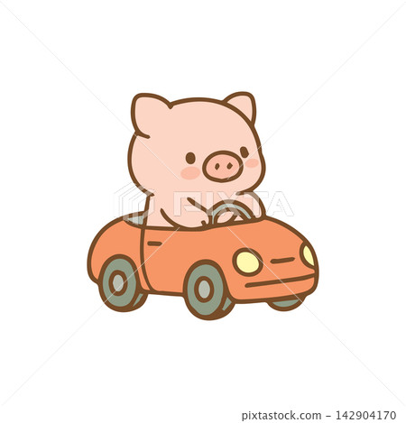Cute pig riding in a car Cartoon Illustration Cute pig riding in a car Cartoon Illustration 142904170