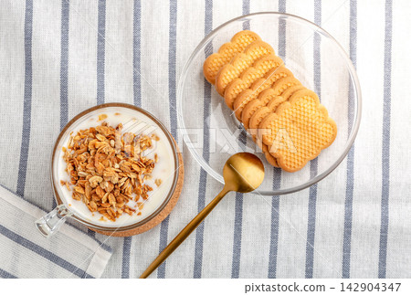 milk Cereal Bowl with Cookies for Breakfast Food milk Cereal Bowl with Cookies for Breakfast Food 142904347