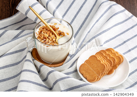 milk Cereal Bowl with Cookies for Breakfast Food milk Cereal Bowl with Cookies for Breakfast Food 142904349