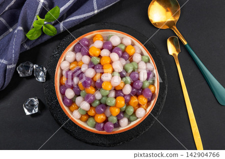 colorful Taro Balls Ingredients Traditional Asian Dessert Food 142904766