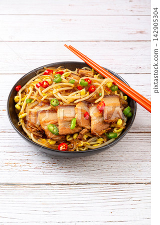 braised Pork with Bean Sprouts and Glass Noodles, Chinese Stew braised Pork with Bean Sprouts and Glass Noodles, Chinese Stew 142905304