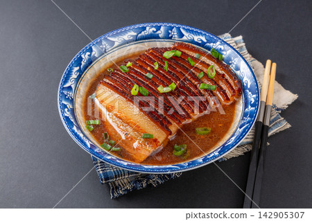 braised Pork Belly (Kourou) with Soy Glaze, Traditional Chinese Dish braised Pork Belly (Kourou) with Soy Glaze, Traditional Chinese Dish 142905307