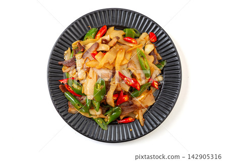 smoked Bamboo Shoots Stir-Fried with Cured Pork, Chinese Home Cooking 142905316