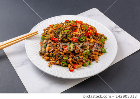 stir-Fried Pickled Mustard Greens with Minced Pork, Grandma Style Dish stir-Fried Pickled Mustard Greens with Minced Pork, Grandma Style Dish 142905318