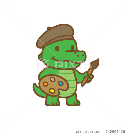 A cute crocodile as a painter Cartoon Illustration A cute crocodile as a painter Cartoon Illustration 142905426