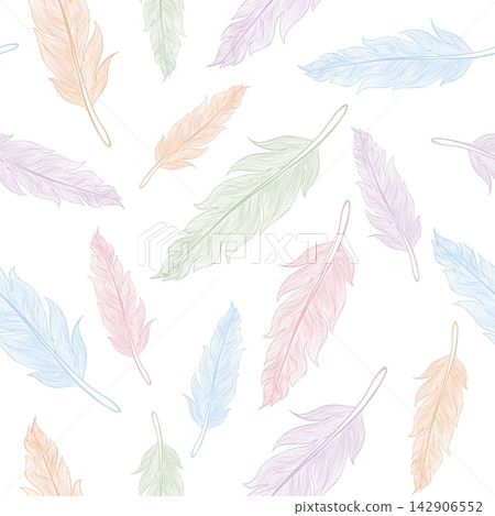 Vector seamless pattern of feathers in boho style. Colotful feather pattern. Vector seamless pattern of feathers in boho style. Colotful feather pattern. 142906552