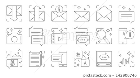 Mail and communication line icon set. Mail and communication line icon set. 142906746