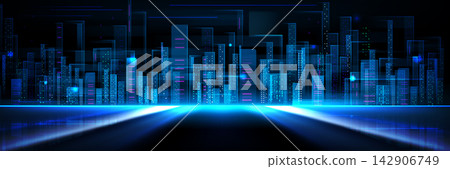 AI tech background with modern city skyline 142906749