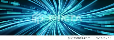 Abstract tunnel perspective with neon blue lights Abstract tunnel perspective with neon blue lights 142906768