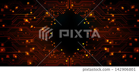 Orange circuit board background with glowing lines Orange circuit board background with glowing lines 142906801