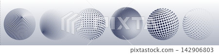 3D halftone globe shapes with network dots 3D halftone globe shapes with network dots 142906803